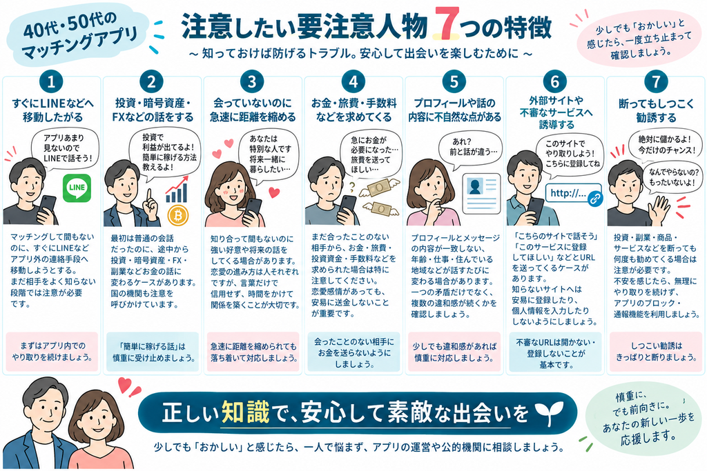 40代・50代がマッチングアプリで注意したい要注意人物7つの特徴