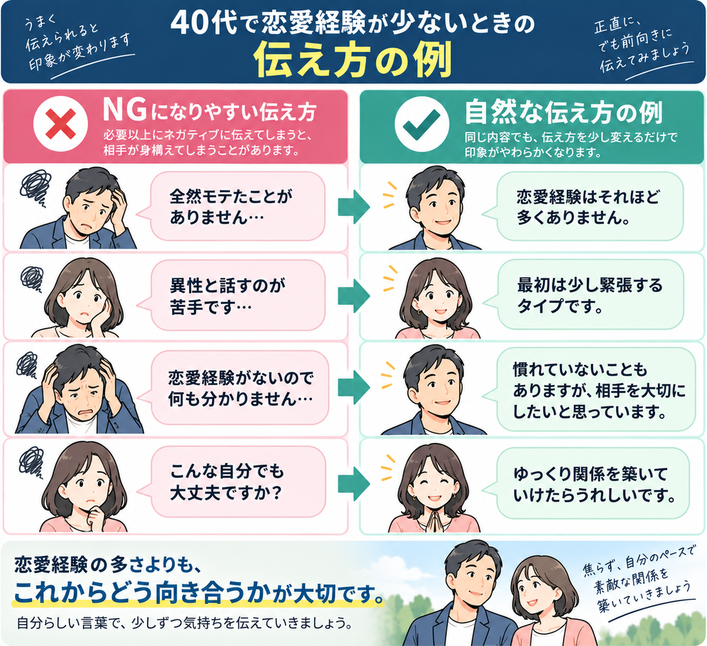 40代で恋愛経験が少ないときの自然な伝え方の例