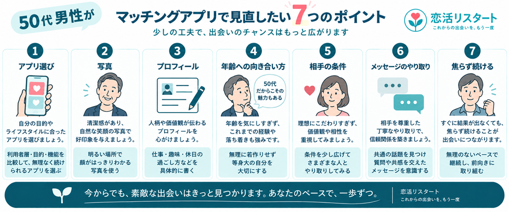 50代男性がマッチングアプリで見直したい7つのポイント