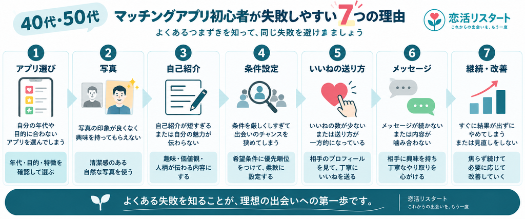 40代・50代のマッチングアプリ初心者が失敗しやすい7つの理由