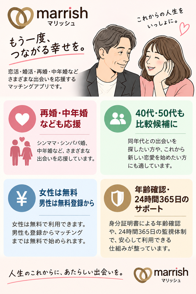 マリッシュの特徴・料金・安全対策をまとめた図解